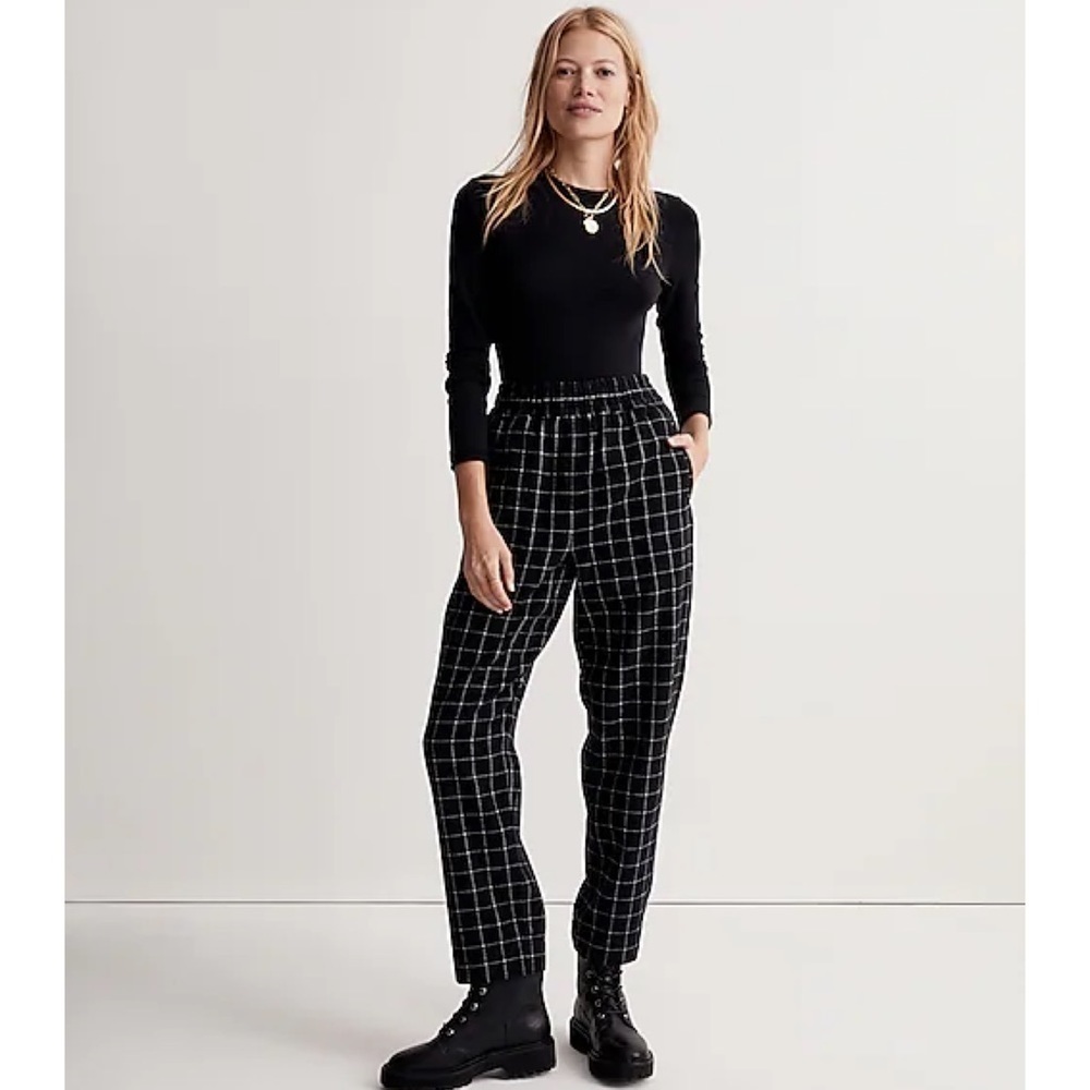 MADEWELL Huston Pull-On Tapered Pants Black and White Plaid Small